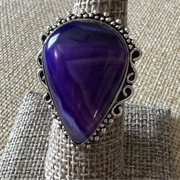 New Purple Agate Stone Crystal Silver Overlay Ring 7 - Picture 9 of 9